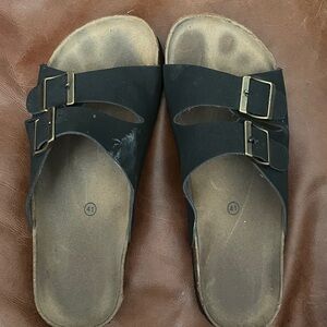 Black Double Strap Women's Sandals -well loved and worn